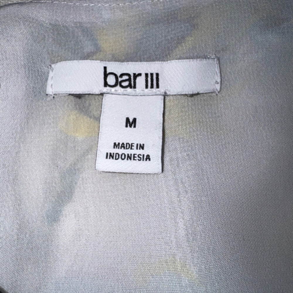 Bar III Floral V-Neck Blouse with Wide Bell Sleeves Blue Yellow Gray‎ Medium - Picture 5 of 7